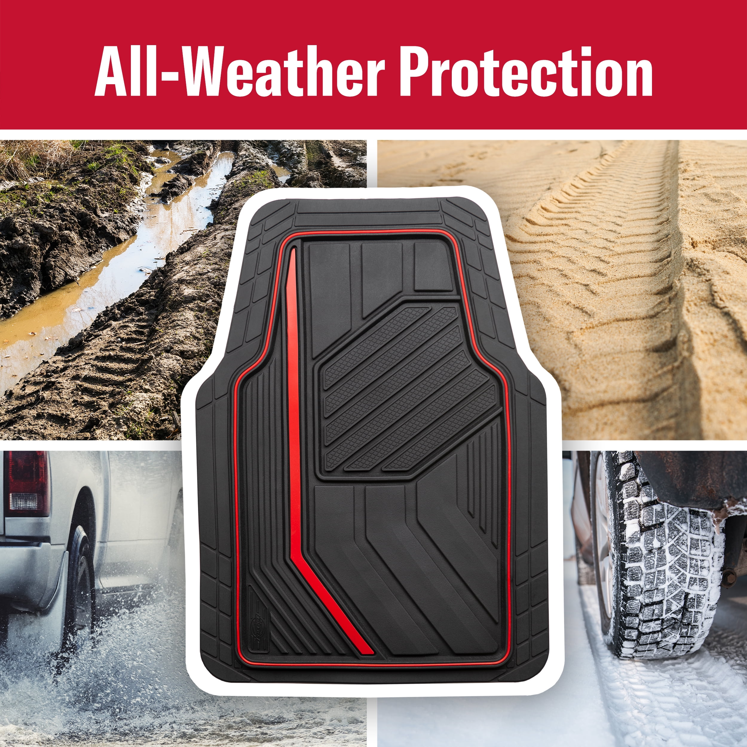 Genuine Dickies 3 Piece Durasport Black and Red Rubber Floor Mat, 80037WDC