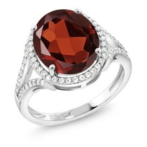 Gem Stone King 925 Sterling Silver Red Garnet Ring for Women (6.32 Cttw, Oval 12X10MM, Gemstone Birthstone, Available in Size 5, 6, 7, 8, 9)