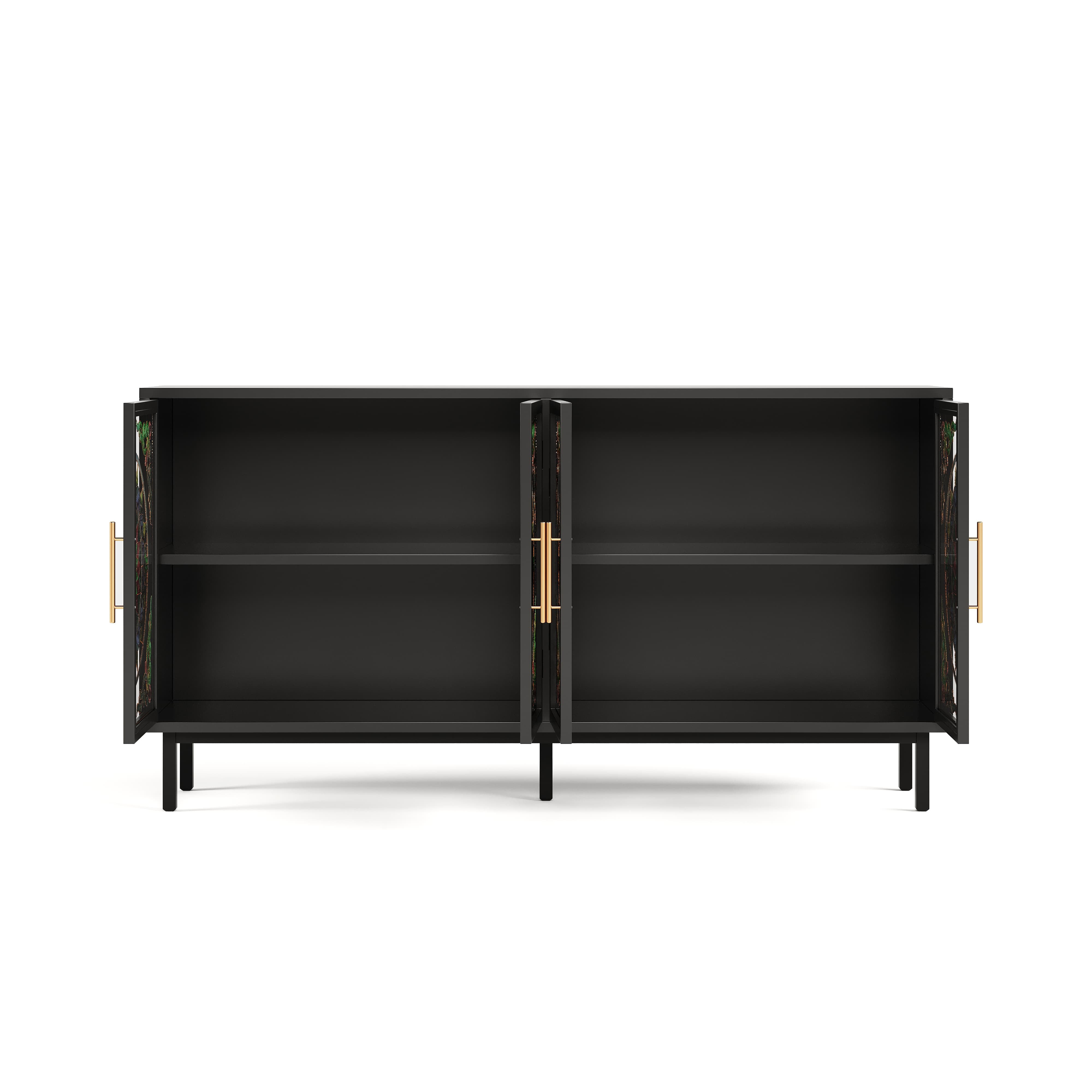 Aukfa Modern Accent Cabinet with Stained Glass Doors,Decorative Storage Sideboard for Living Room/Dining Room/Entryway,Black