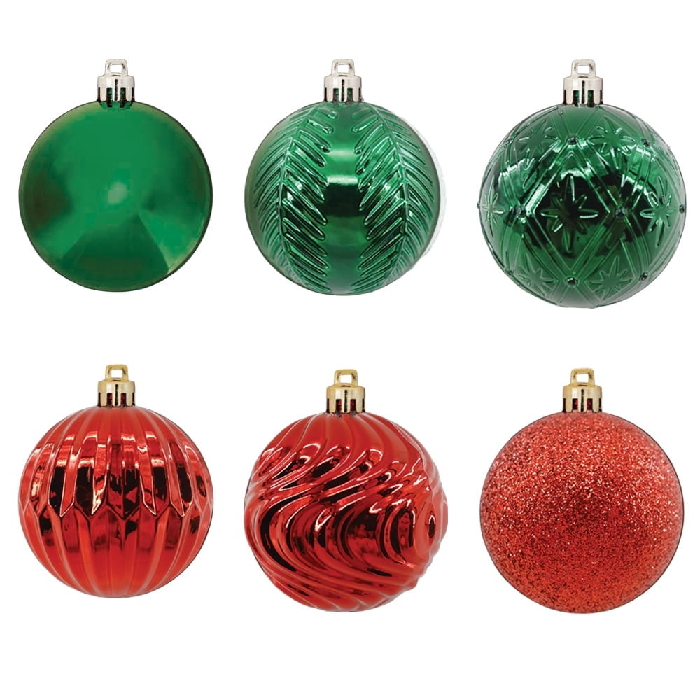 50-Count Red and Green Ball Shatterproof Christmas Ornaments, 3", by Holiday Time