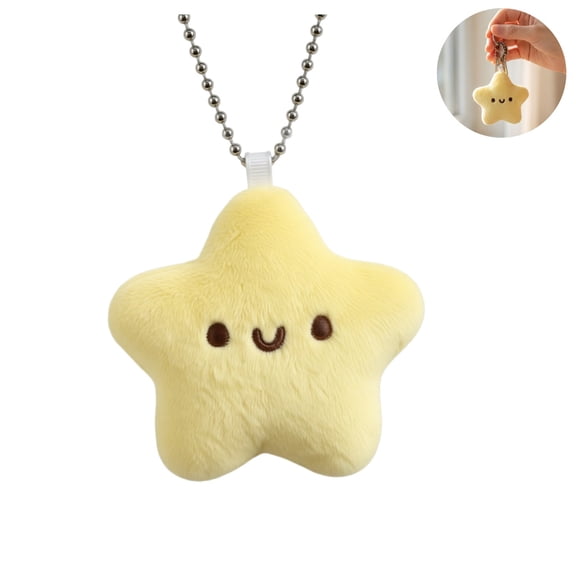Cute Smiling Star Plush Keychain with Squeaker, Soft Fluffy Yellow Star Squeaky Plush Pendant, Kawaii Mini Stuffed Star Bag Charm for Backpack Handbag Decor Gift