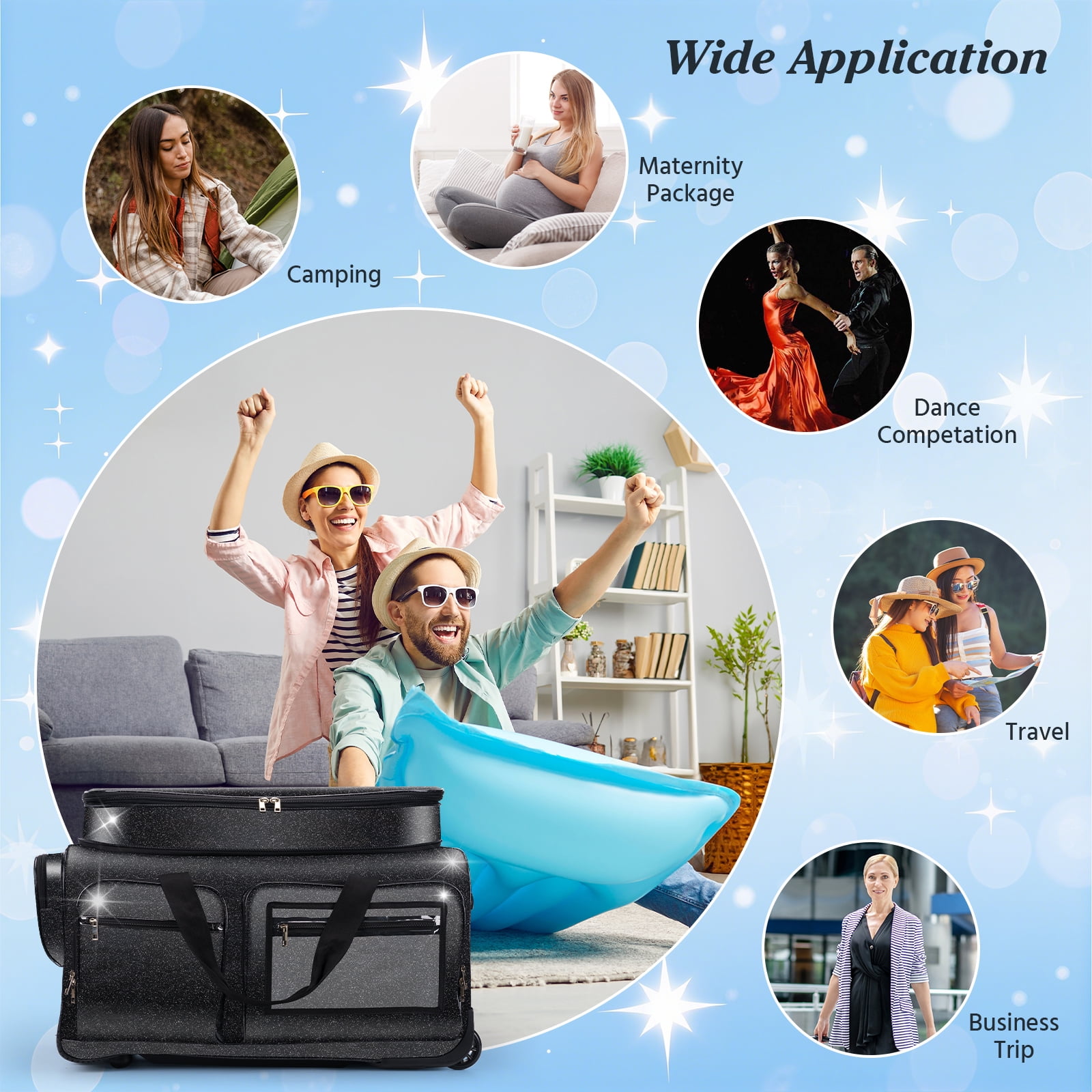 Dance Bag with Garment Rack, Glitter Black 28" Dance Competition Must Haves Competition Dance Bag with Rack, Costumes Rolling Garment Bags For Travel Collapsible Suitcase for Dancers Performers