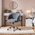 thumbnail image 2 of YYEAN Home Office Chair Velvet Desk Chair, Upholstered Modern Swivel Chair with Tufted Barrel Back, Rolling Wheels for Office, Study, Vanity-Dark Gray, 2 of 9
