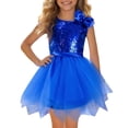 thumbnail image 4 of HXWCHs Robe de Demoiselle d'Honneur Fille Robe de Fête Sans Manches Couleur Unie avec Col Rond et Jupe Fluide pour Spectacles sur Scène Bleu 4-5 Ans, 4 of 5