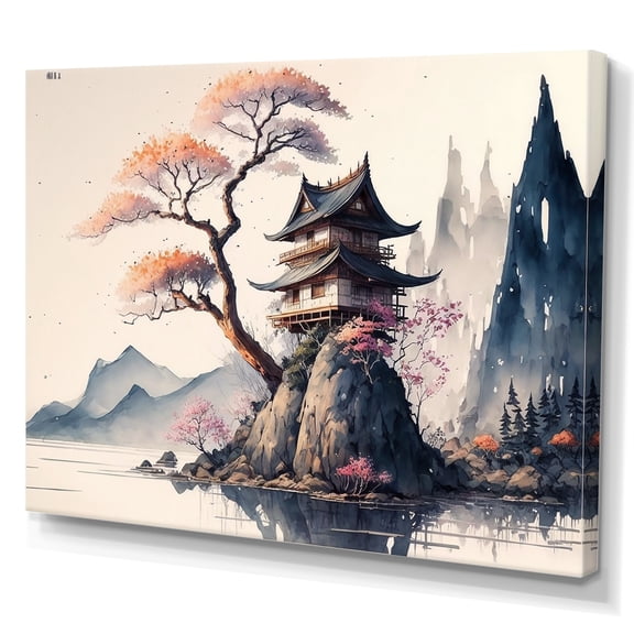 Designart Watercolor Japenese Landscape II Canvas Wall Art