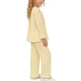 thumbnail image 6 of FRSASU Girls Summer 2 Piece Outfits Long Sleeve Loose Lace Blouse and Long Pants Matching Sets for 3-15 Years Beige, 6 of 8