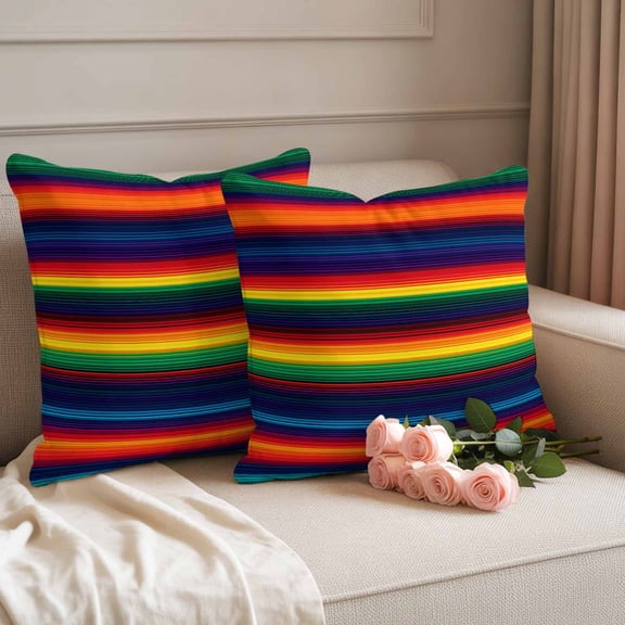 Outdoor Pillow Covers Pack of 2, Colorful Mexican Stripes Waterproof Throw Pillowcase Cushion Cases, Gradient Line Ethnic Style Decorative Pillow Cover for Couch Sofa Home Bed Patio