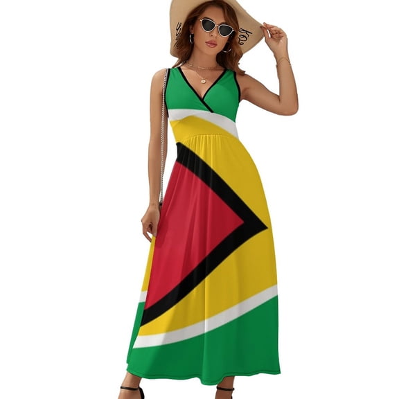 Flag of Guyana.National Flag of Guyana Sleeveless Dress Dresses Women Summer Evening Dresses Ladies Bohemia Long Dresses