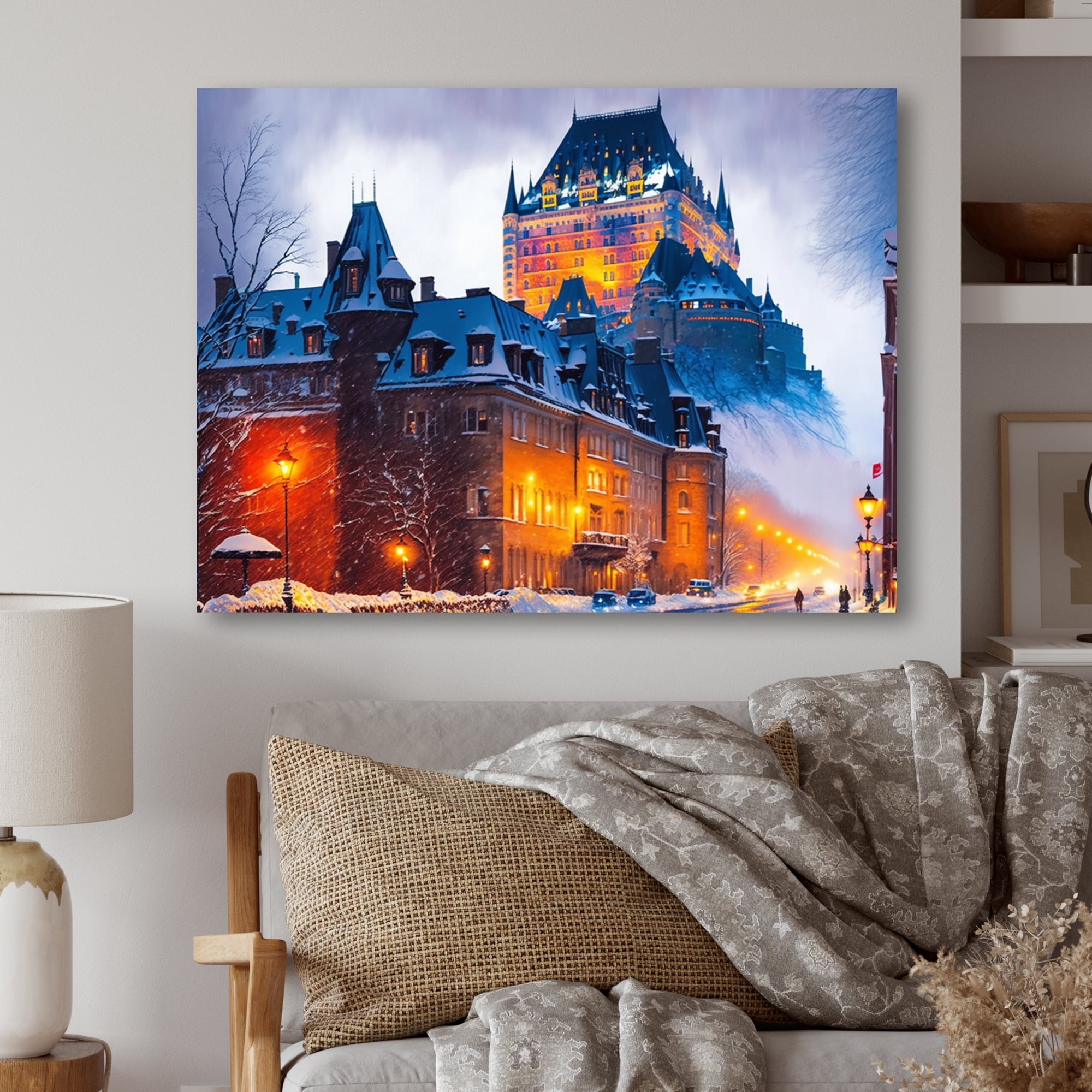 Designart Chateau Frontenac In Winter II Canvas Wall Art