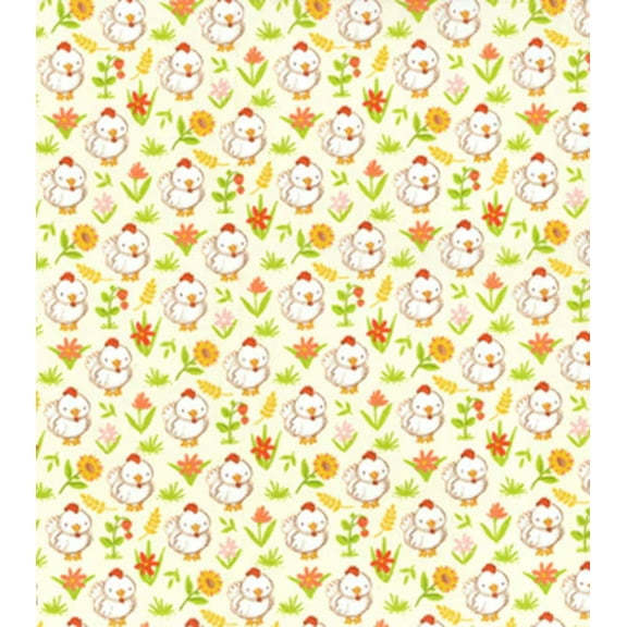 Farm Baby Chickens on Yellow Nursery Cotton Fabric