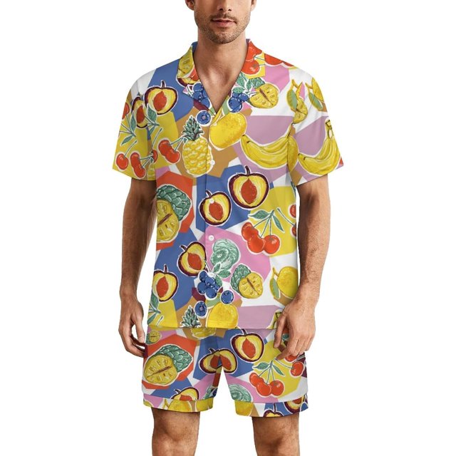 PRIYAL Men's Short Sleeve Pajama Sets Button Down Collar Sleepwear Soft Lounge Pjs Set Lightweight Men's Outfits