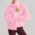thumbnail image 2 of jtjvou Women's Fuzzy Fleece Jacket Zip Up Cropped Coats Casual Winter Warm Fashion Mock Neck Outwear with Pockets Pink S, 2 of 9