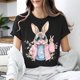 thumbnail image 5 of Camiseta de Cuello Redondo de Manga Corta de la Mujer, Top de Moda para Invierno Y Primavera Impresa de Navidad Casual 3/4, 5 of 7