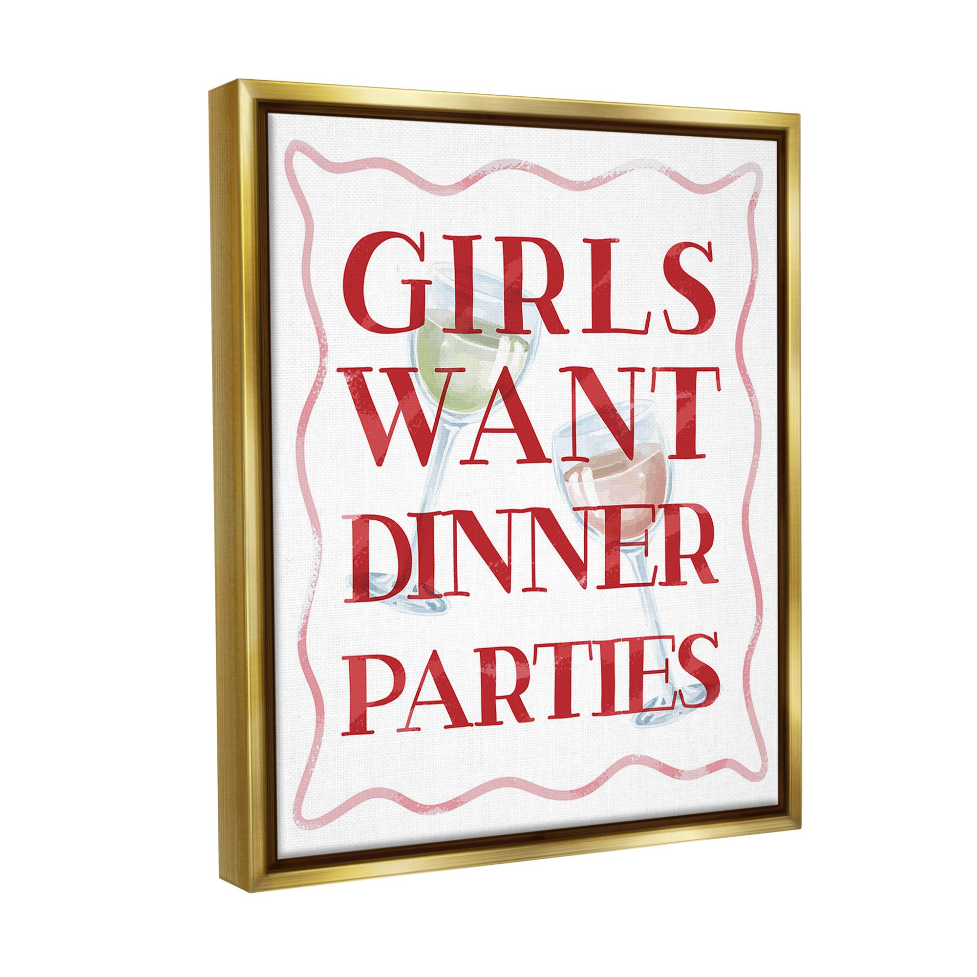 Stupell Industries Girls Want Dinner Parties Food & Beverage Painting Gold Floater Framed Canvas Art Print Wall Art, 25 x 31