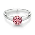 thumbnail image 2 of Gem Stone King 10K White Gold Solitaire Ring Pink Round Moissanite 1.00cttw (Size 9), 2 of 4