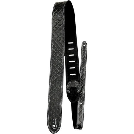 Diamond Plate Guitar Perri's Italian Garment Leather Guitar Strap Embossed Diamond Plate Design & White Double Stitching Contrast Black 2