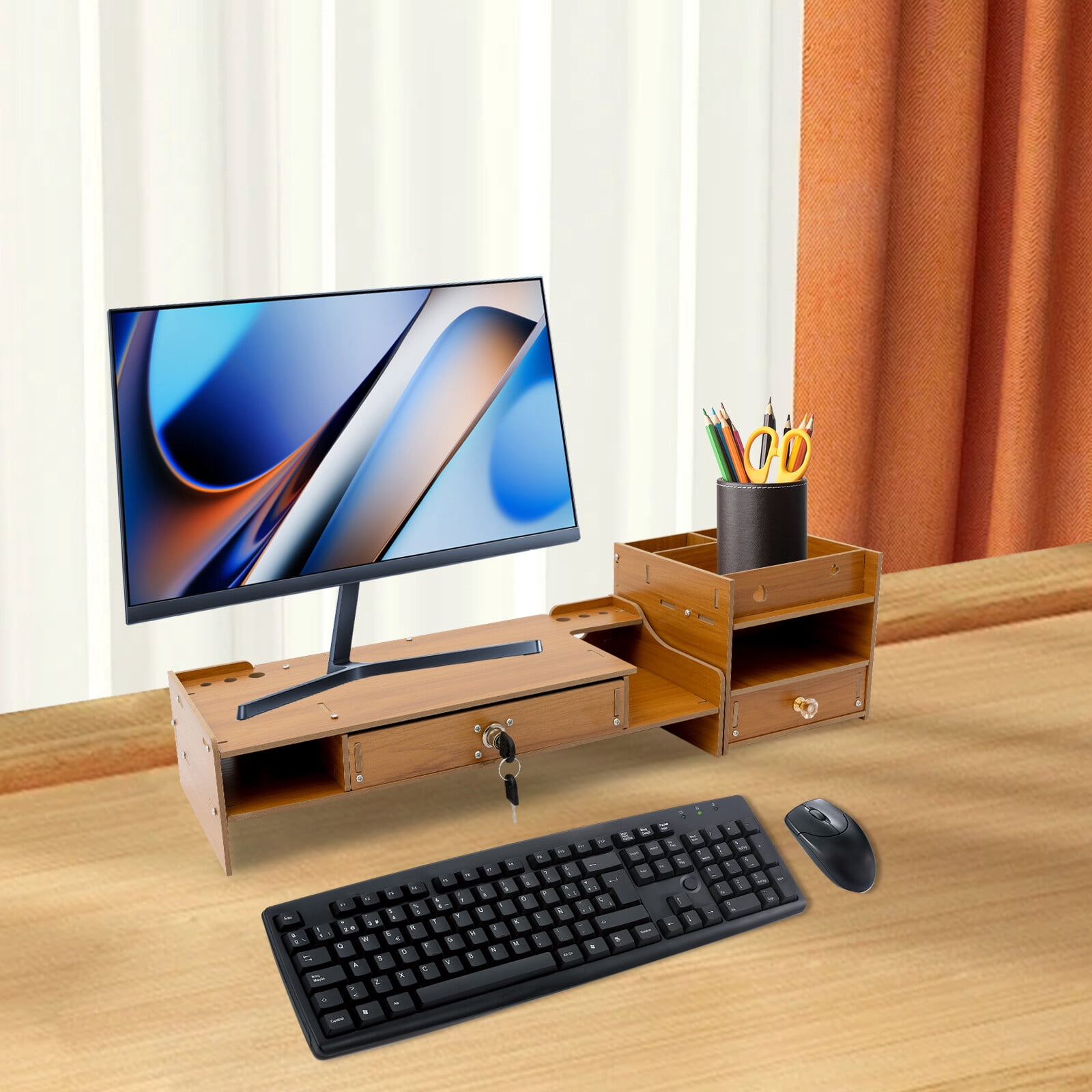 Ergonomic 18.9" Monitor Stand w/ Locking Cabinet Rotating Height 4.13" Riser