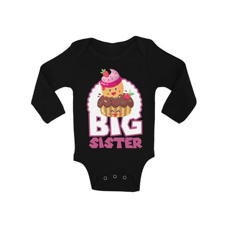 

Awkward Styles Cupcake Romper Baby Bodysuit Long Sleeve Big Sister Romper Baby Announcement Cupcake Romper for Baby Girls Bodysuit for Little One Cute Baby Clothing for Girls Big Sister Outfits