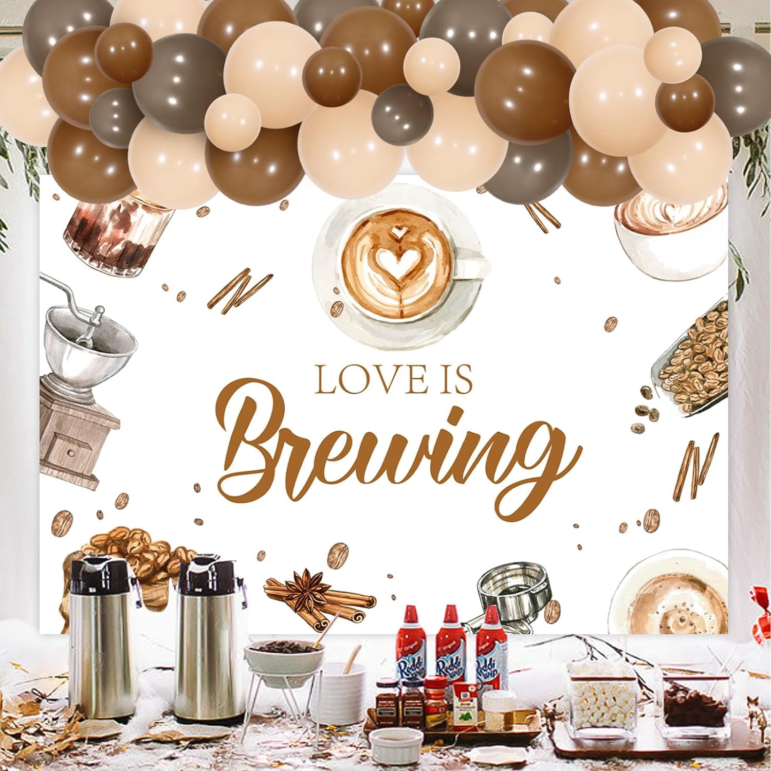 Wuhananboruib Bridal Shower Decorations Love Is Brewing Backdrop Banner Coffee Balloon Arch Kit Love Is Brewing Coffee Bar Bachelorette Party Supply for Lovers Wedding Shower
