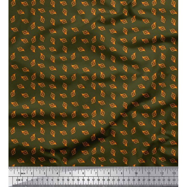 Soimoi Poly Georgette Fabric French Horn Musical Instrument Print Fabric by The Yard 42 Inch Wide