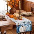 thumbnail image 6 of Blue White Pumpkins Fall Table Runner - 120 Inch Long Thanksgiving Eucalyptus Gray Wood Cotton and Linen Blended Dress Scarves Farmhouse Table Runner for Kitchen Dining, Coffee Table, 13" x 120", 6 of 8