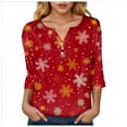 thumbnail image 5 of larppty 3/4 Length Sleeve Womens Tops V Neck T Shirts Dressy Casual Basic Christmas Print Tees 2025 (Red, M), 5 of 9