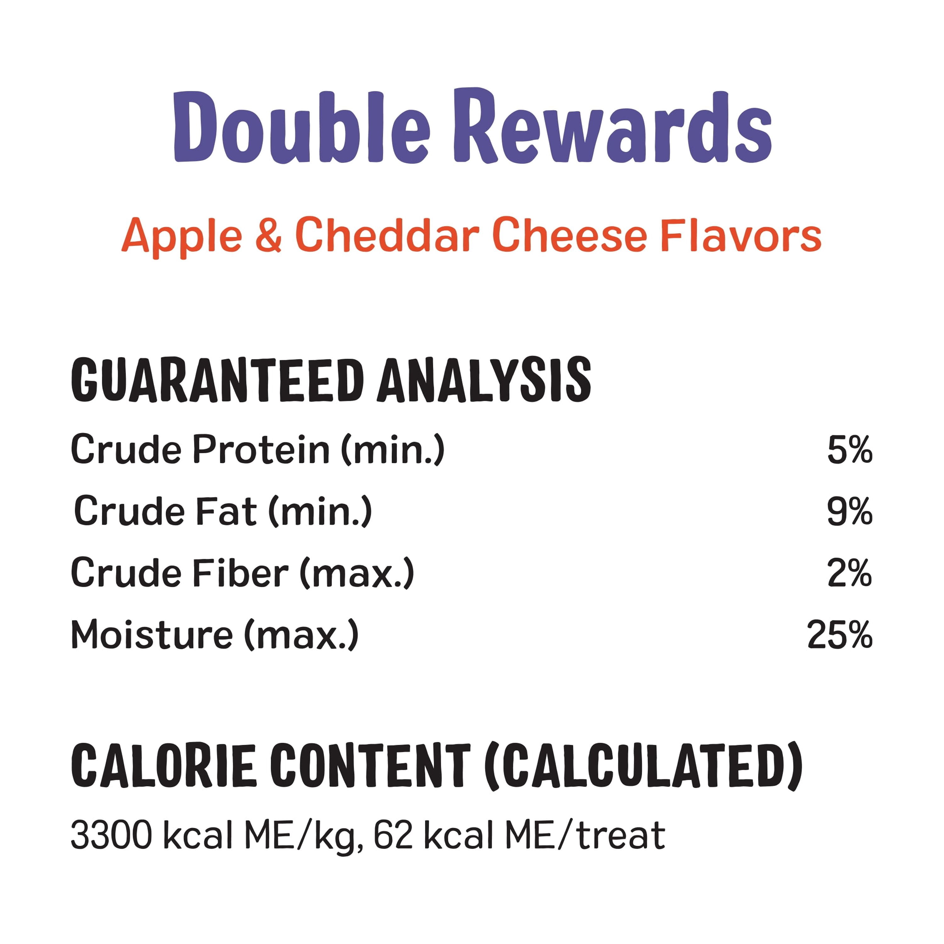 (24 pack) Three Dog Bakery Double Rewards Apple & Cheese Soft & Chewy Treats for Dogs, 10oz