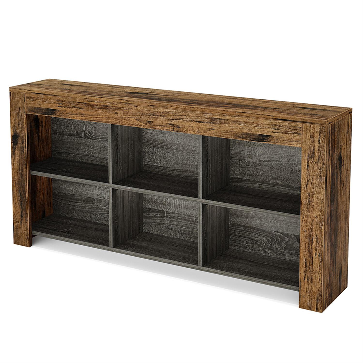 Demi Bonn Wood Sofa Table, Rustic Console Table Entryway Table with 6 Storage Cubes for Hallway, Bedroom, Living Room, Brown