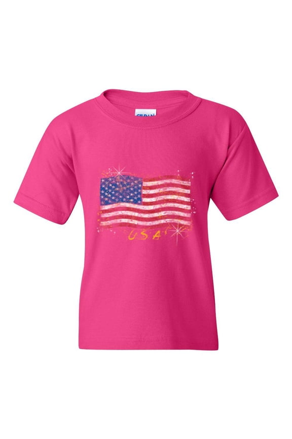 - Big Girls T-Shirts and Tank Tops, up to Big Girls Size 24 - American Flag USA in Gold