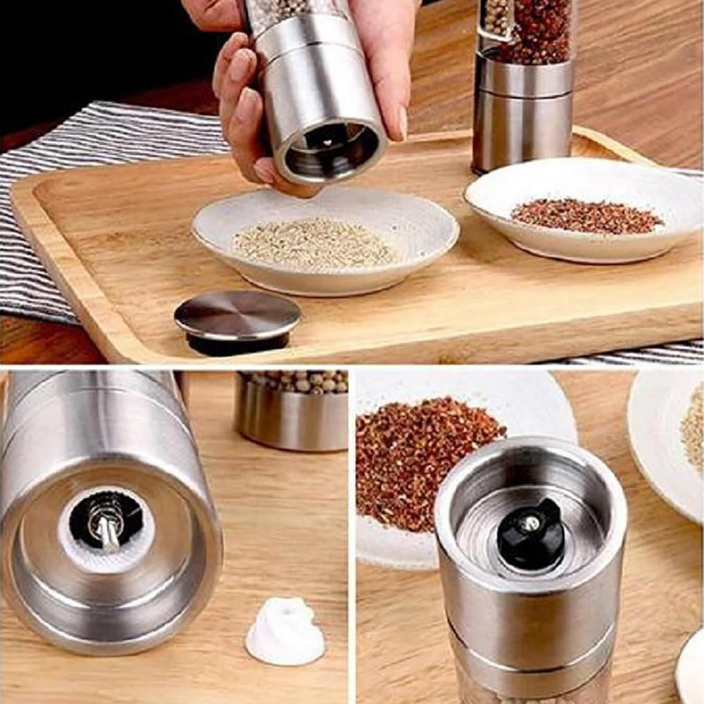 Stainless Steel Pepper Mill Salt Shaker Grinder Combo Push Button for  Travel NIN668