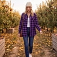thumbnail image 6 of Textilo Button Down Plaid Shirts for Women Long Sleeve Lapel Collar Top with Pockets Shacket Jacket 2026 Fashion Fall Lightweight Casual Loose Fit Outfits,Purple L, 6 of 7