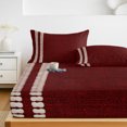 thumbnail image 6 of Cal.King Size Fitted Sheet Set - Deep Red Texture 3 Piece Bedding Sets 16" Deep Pocket Fitted Sheet with 2 Pillowcases, Country Farmhouse Burlap Stripes Brushed Microfiber Hotel Luxury Bed Sheets, 6 of 9