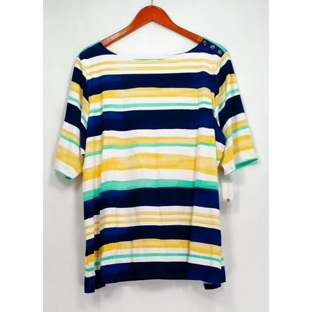 - Charter Club Plus Size Top 3X Striped Boat-Neck Tunic Blue / Yellow
