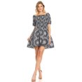 thumbnail image 5 of Sakkas Ife Wax African Ankara Colorful Cocktail Short Dress Off-shoulder w/pockets - 26-BlackWhite - One Size Regular, 5 of 5
