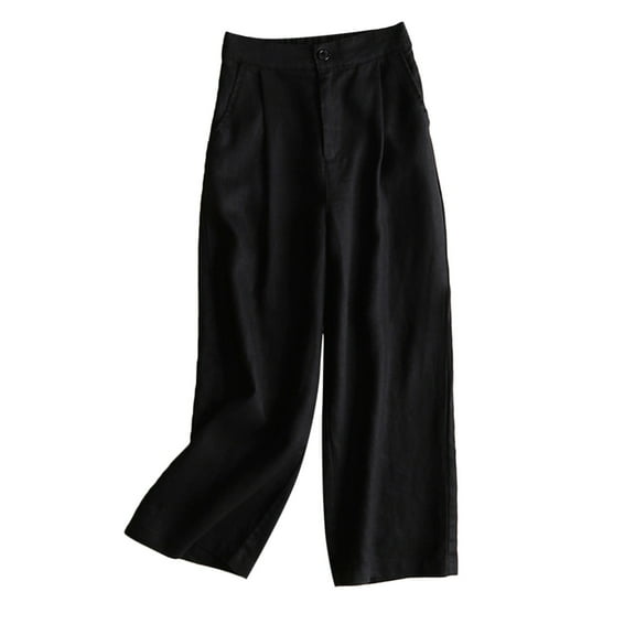 Outfmvch Flowy Pants for Women Wide Leg Linen Pants Vintage Baggy Beach Trousers Flowy Wide Leg Drawstring High Waist Baggy Linen Wide Leg Drawstring Pants Women Pedal Pushers for Women Black S-2XL