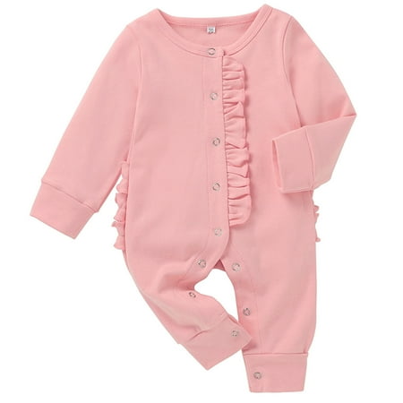 

MELDVDIB Baby Romper Newborn Infant Baby Girls Solid Lace Singel Breasted Romper Jumpsuit Outfits Set Gift on Clearance