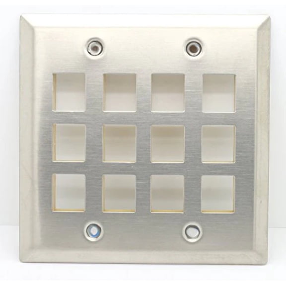 RiteAV - Keystone Wall Plate Double Gang 12-Port (1 Piece Flush) - Stainless Steel