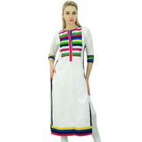 Phagun Women Designer Cotton Tunic White Solid Straight Kurti Casual Clothing-4