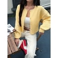 thumbnail image 4 of Women Button Up Cardigan Fall Trendy Crew Neck Long Sleeve Knit Cropped Sweater Jacket Yellow XL, 4 of 5