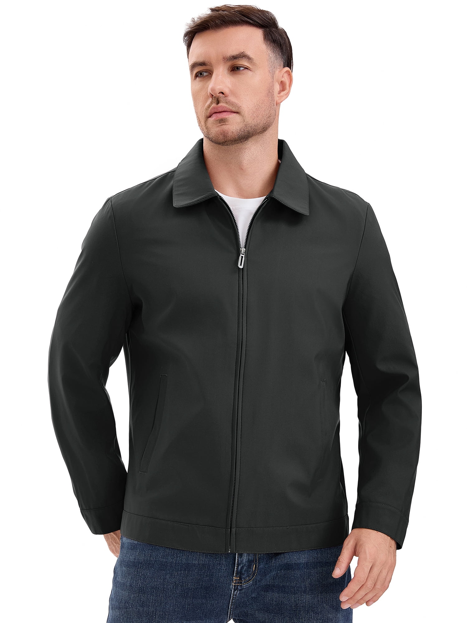 DARING DIVA Men's Long Sleeve Full Zip Up Lapel Solid Lined Jacket L Black