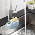 thumbnail image 1 of Kitchen Faucet Sponge Organizer Caddy with Adhesive Strap, No-Drill Drainage Design, Plastic Sink Storage Rack 18x15.5x6cm, Light Blue/Gray/Mint Green, 1 of 6