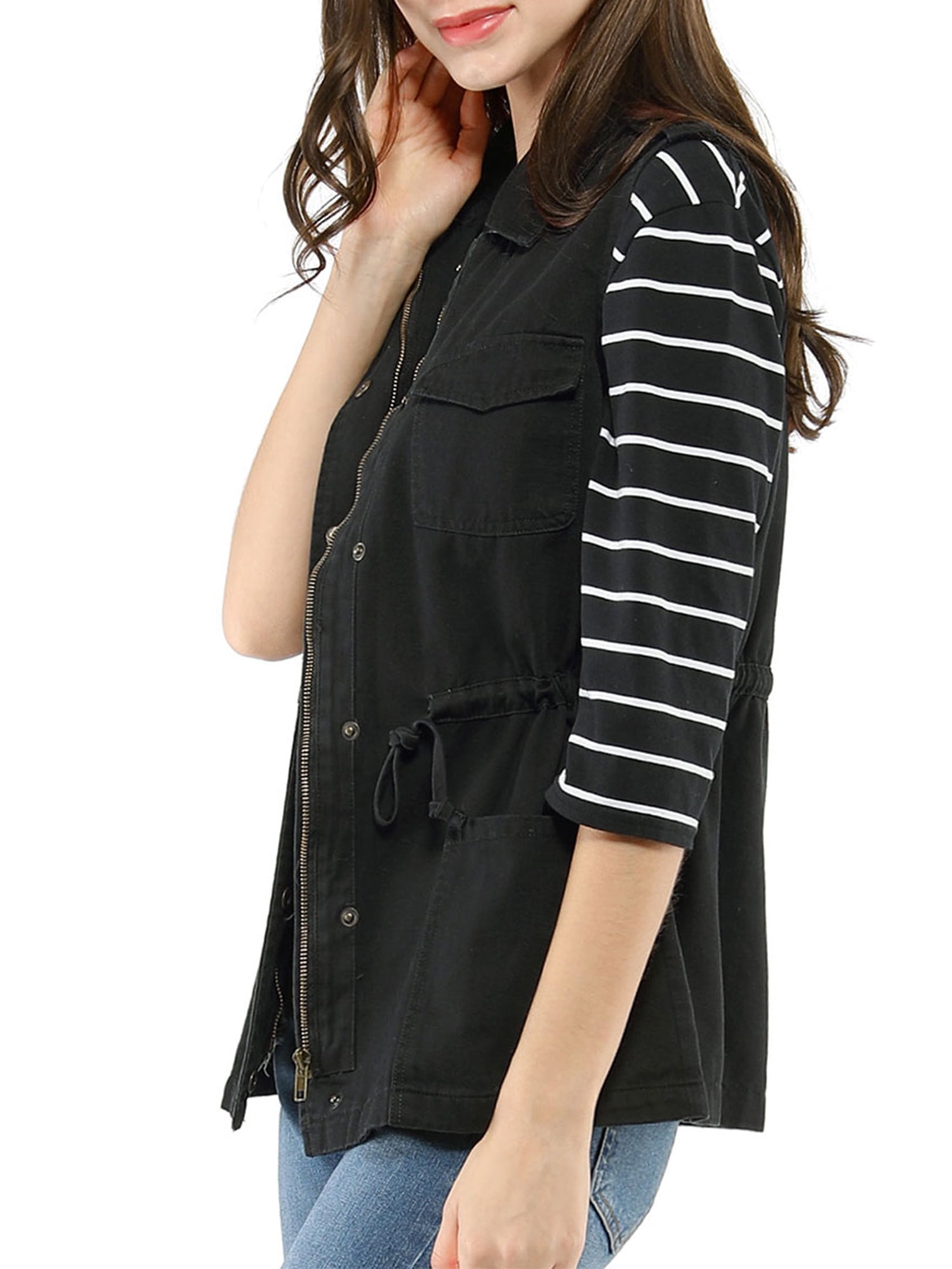 DARING DIVA Women Functional Pockets Drawstring Waist Cargo Vest XL Black