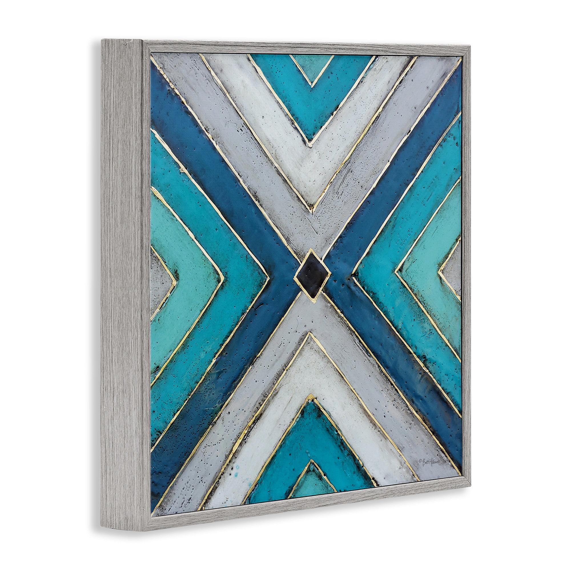 Stupell Industries Geometric Blue Symmetrical Design Abstract Photography Gray Framed Art Print Wall Art, 24 x 24