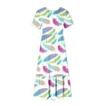 thumbnail image 4 of Penkiiy Women's Summer Casual Short Sleeve Crewneck Dress Casual Flowy Tiered Maxi Beach Dress With Pockets Feather Print Dress L White, 4 of 6
