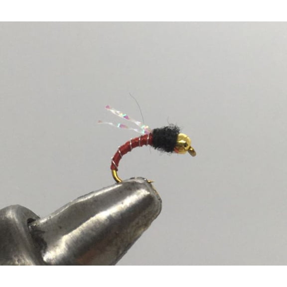 One Dozen (12) - Tungsten Beadhead Crystal Midge - Red