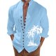 thumbnail image 1 of Camisas Hombre Manga Corta Camisa de manga larga con estampado 3D digital y cuello con botones sueltos para ocio en la playa para hombre (Blue, M), 1 of 4