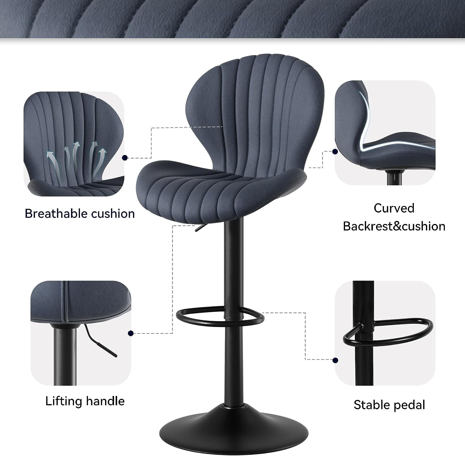 Hawsaiy Bar Stools Set of 2, Modern Swivel Bar Chairs with Mid Back and Adjustable Seat Height,Dark Gray