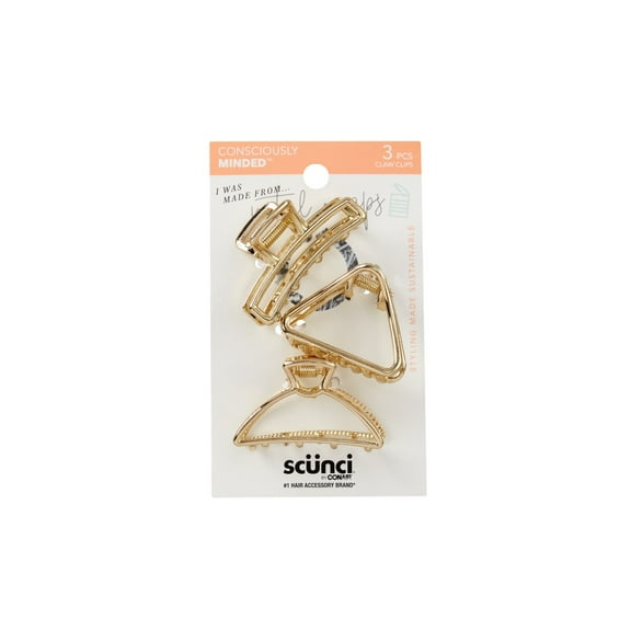 Scunci Metal Claw Clips, Gold, 3 Count