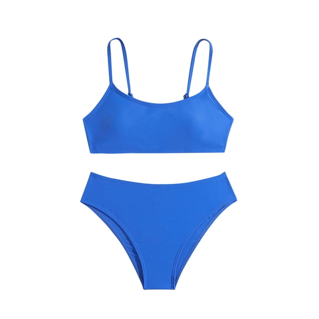 Odeerbi 8-14 Años Niñas Playa de Verano Bikini de Cuerda Traje de Baño Hawaiano Traje de Baño de Color Sólido Traje de Baño de Dos Piezas Set
