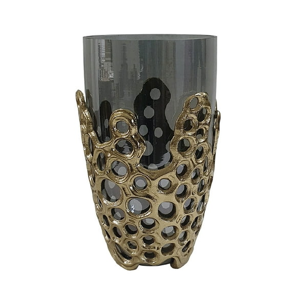 A&B Home Percy Aluminum Glass Vase - 6.5"Dia. x 11"H - Black/Gold